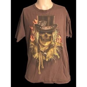 Scarecrow Skull With Cowboy Hat And Flames Halloween T Shirt Men’s L Large‎